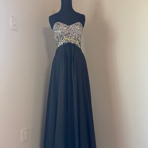 Elegant Black and Silver Embellished Prom Dress